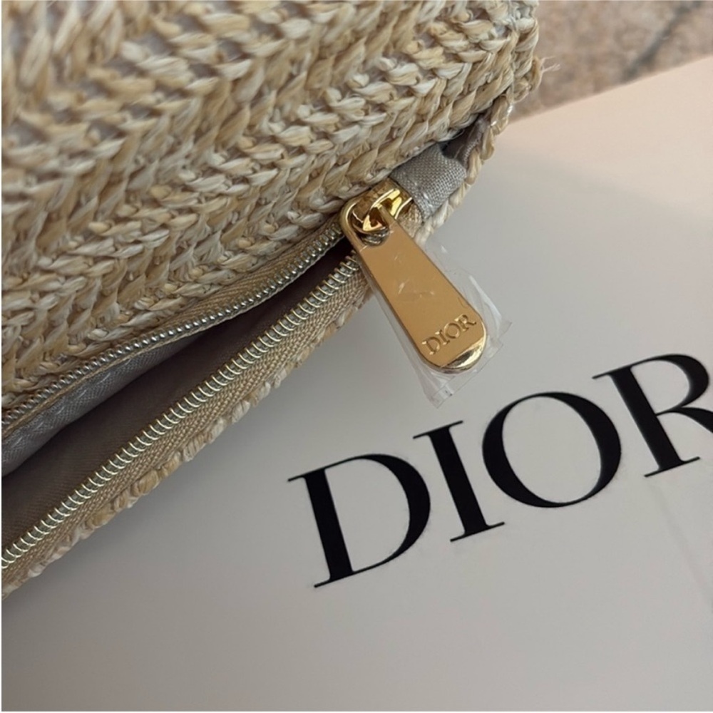 DIOR Beige Woven Chain Bag raffia purse clutch gold chain summer beach cruise - Picture 7 of 8